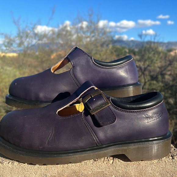 🏴 Vintage MIE Dr. Martens Purple Steel Toe Chunky Mary Jane UK 6 - Picture 8 of 17